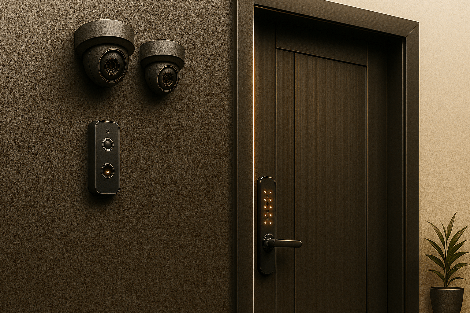 Security camera and smart lock system for home and business surveillance.